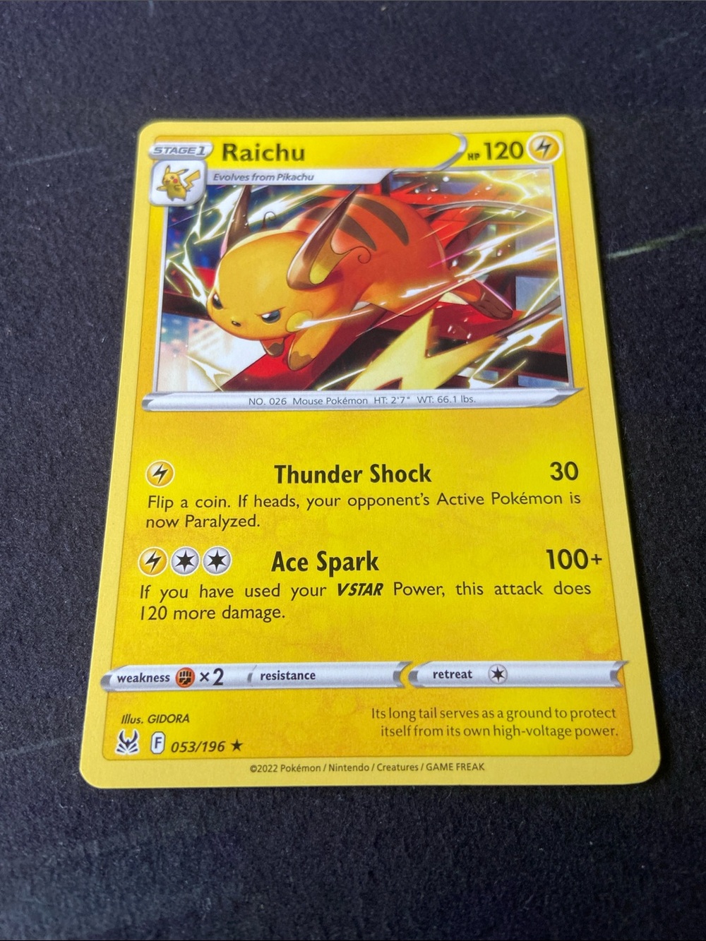 Raichu Pokémon card (053/196)Lost Origin